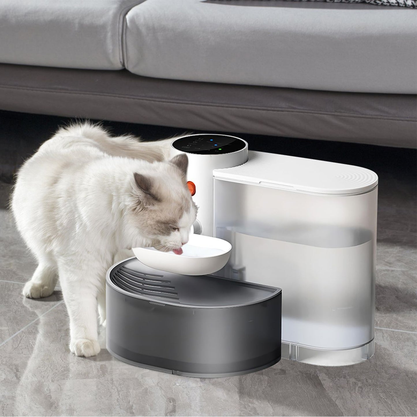 Package contents showing main machine, clean and waste tanks, lids, water bowl, Type-C cable and manual