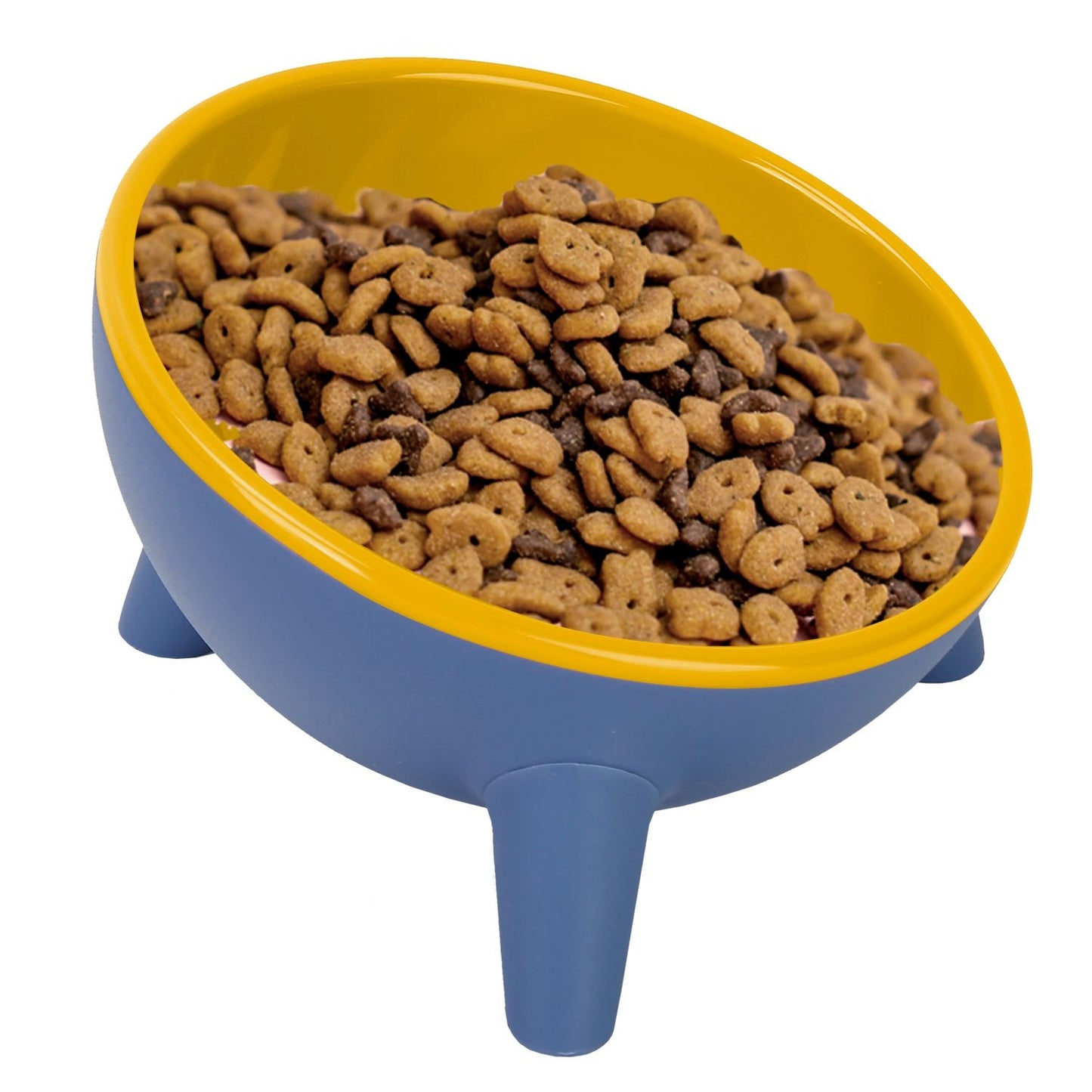 Side view of three-legged tilted bowl showing raised feet and curved body