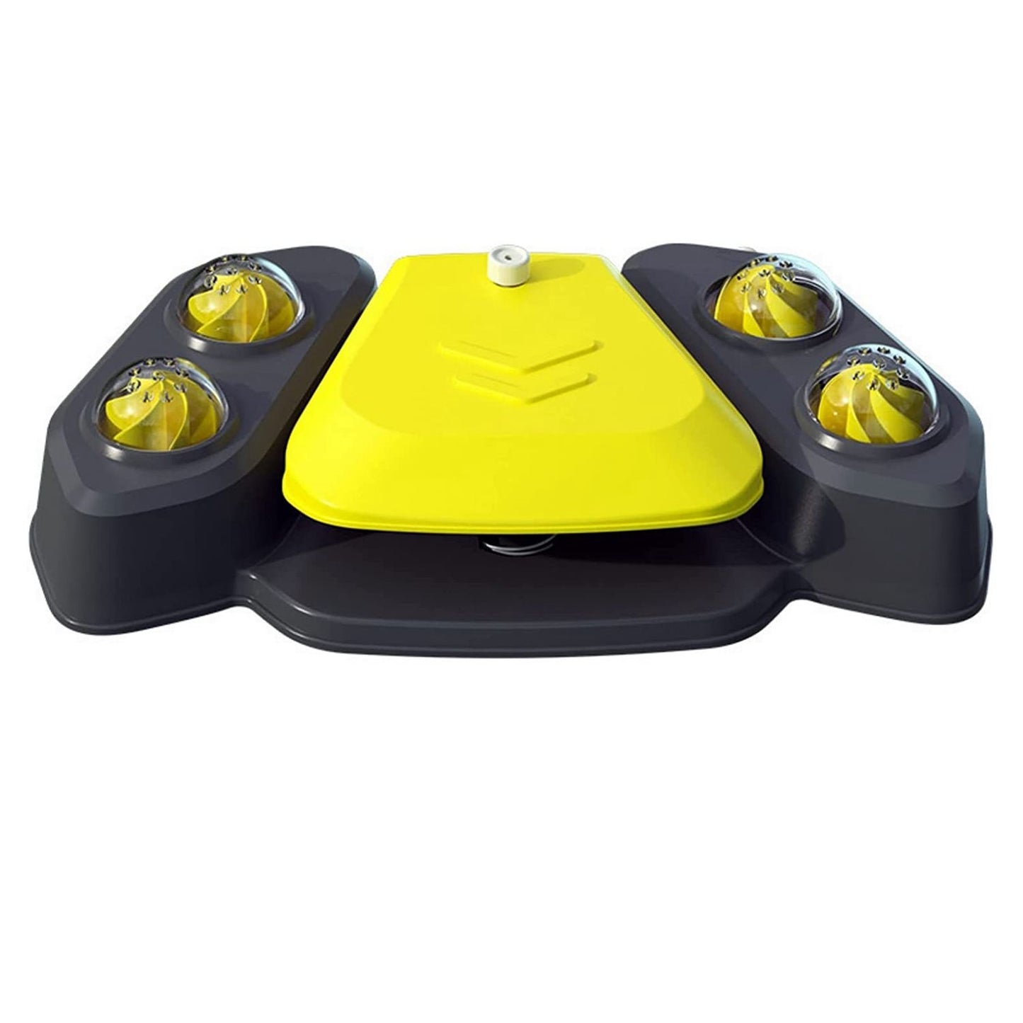 Yellow-and-black dog fountain close-up showing pedal, domes and compact design
