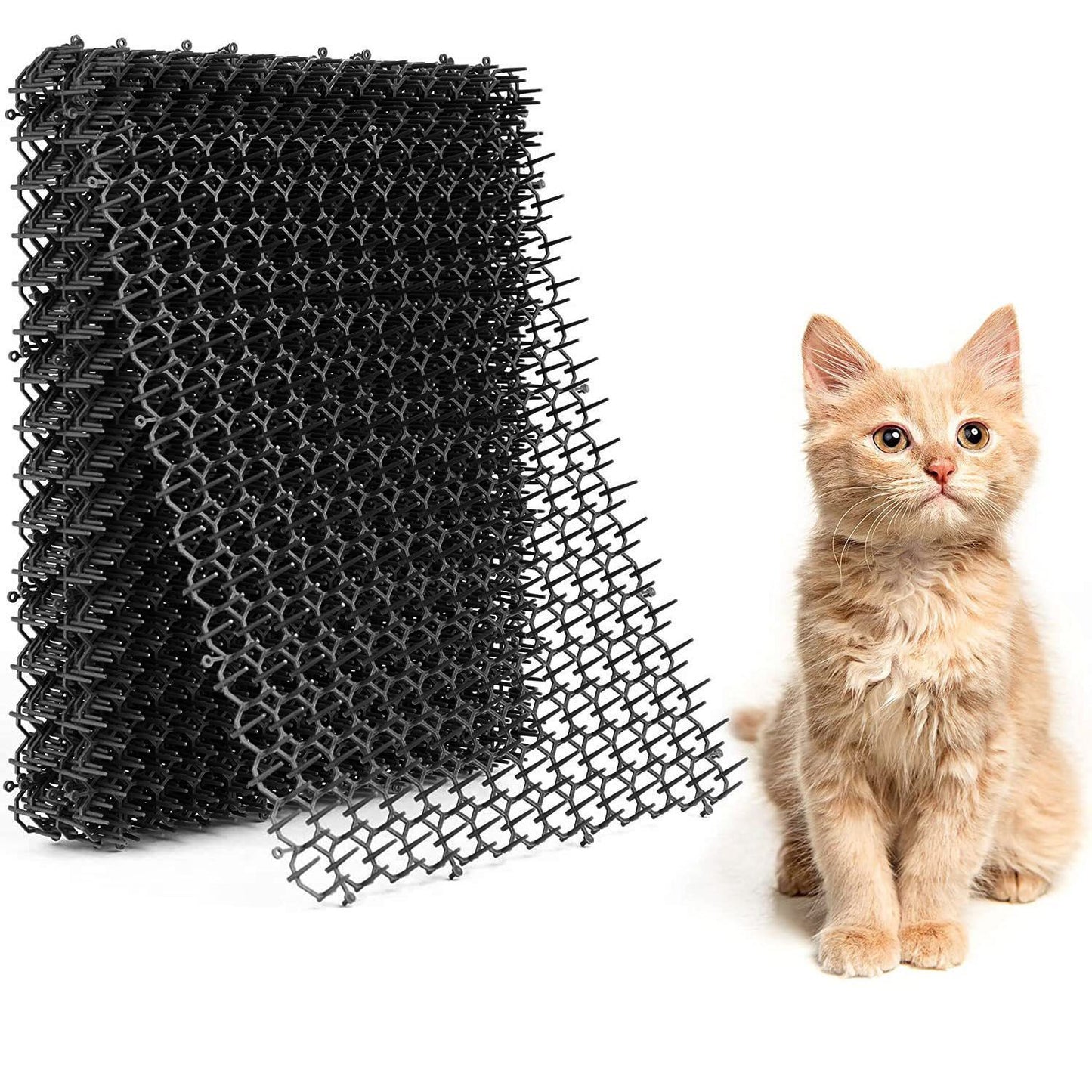 Stacked bundle of ten black spike mat panels showing packed quantity and hexagonal pattern
