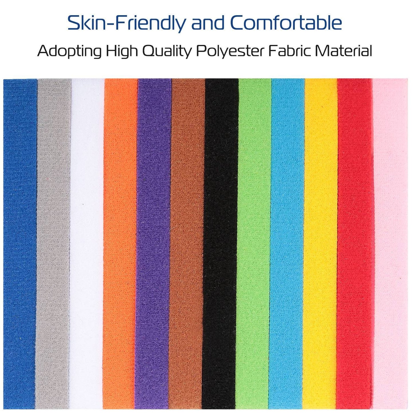 Close-up of colorful polyester collar strips showing texture and edge finish
