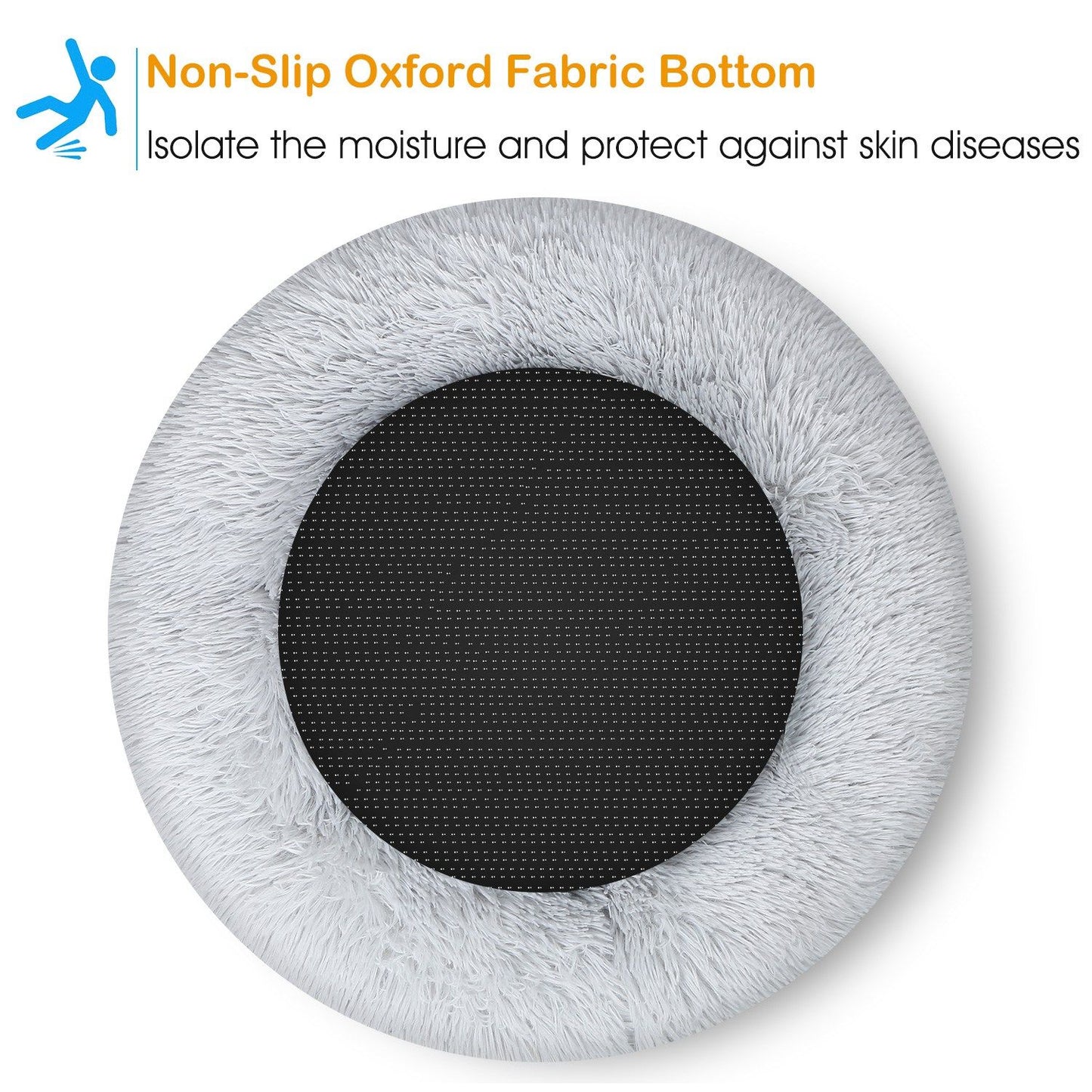 Round non-slip Oxford fabric bottom of pet bed with textured black center