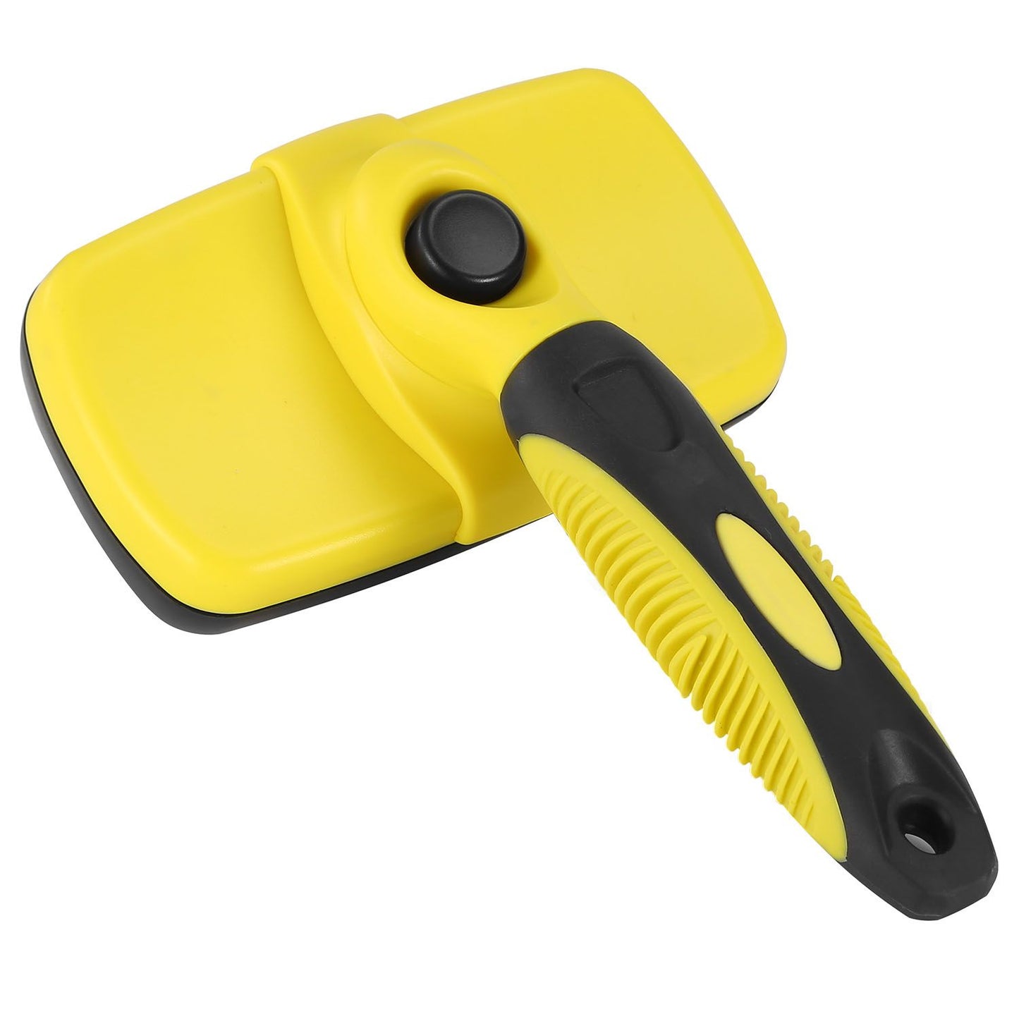 Angled view of brush highlighting textured non-slip handle and yellow head joint