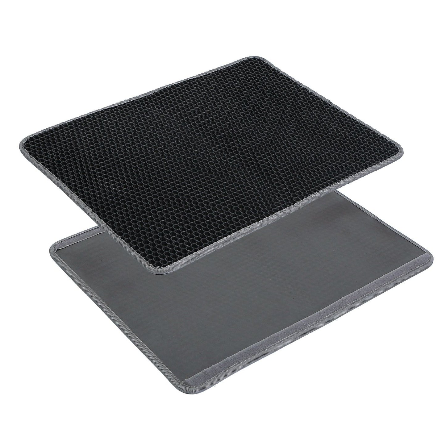 double-layer black honeycomb cat litter mat showing top honeycomb layer and smooth waterproof base