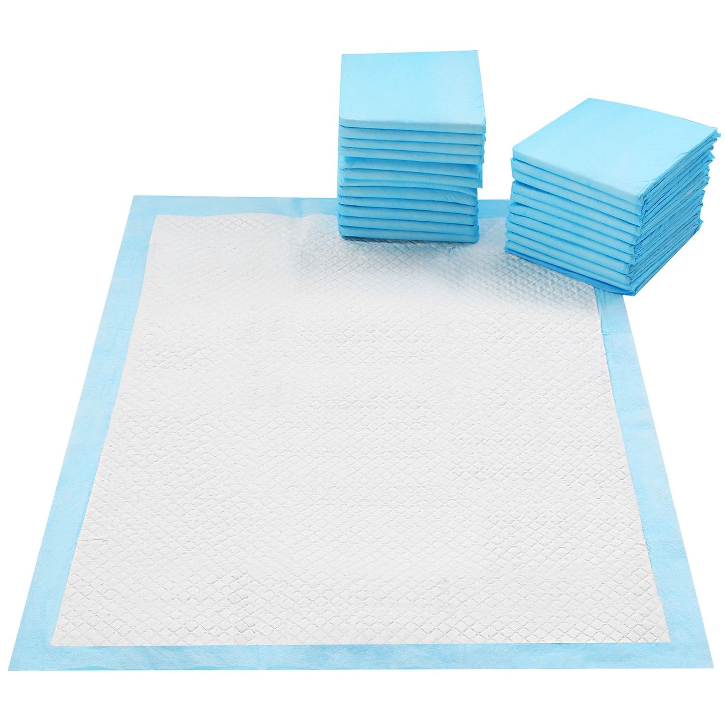 Single flat training pad with two stacks of folded pads on white background