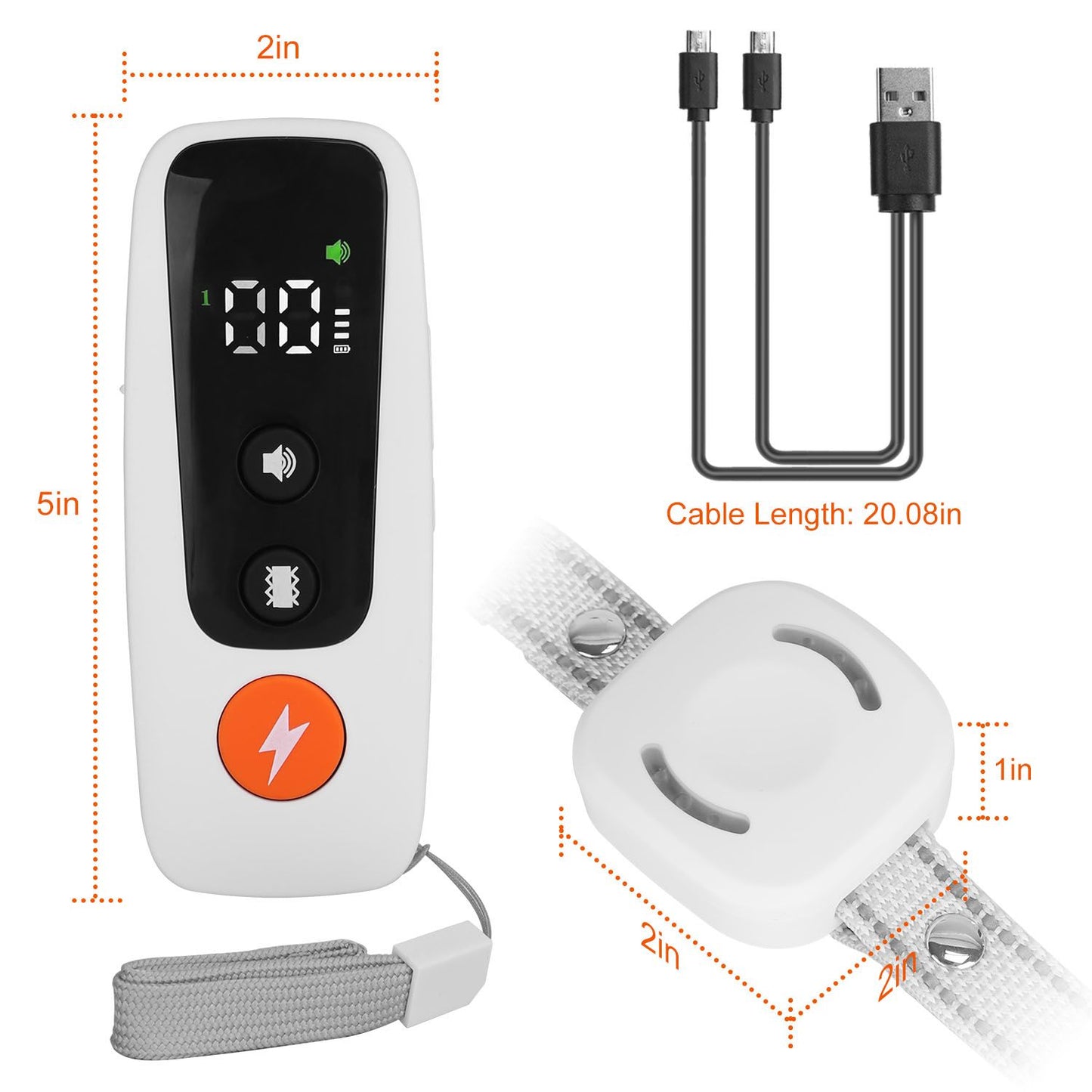 Remote and receiver size diagram with cable length and inch measurements for fit reference