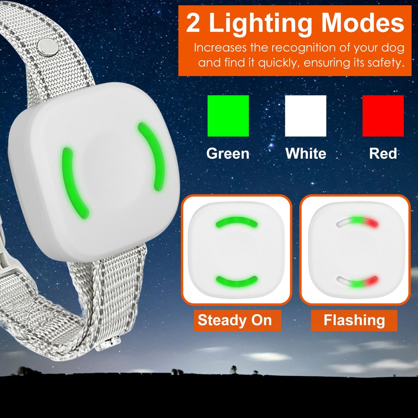 White receiver showing green lights with options for steady on or flashing red, white and green