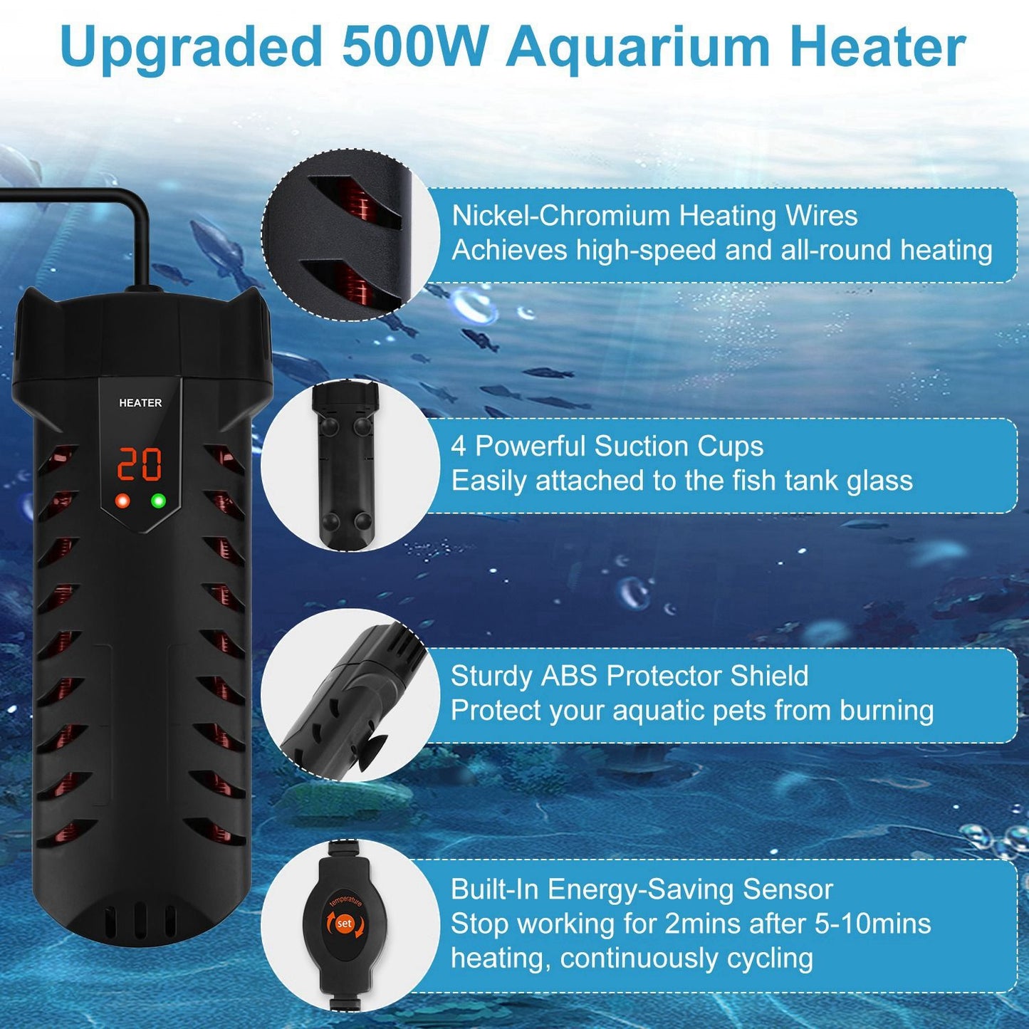 Heater details with heating wires, suction cups, ABS protector and external controller