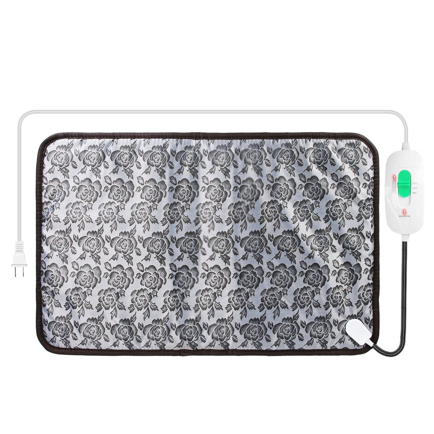 Top-down rectangular floral heating pad with corner controller connection