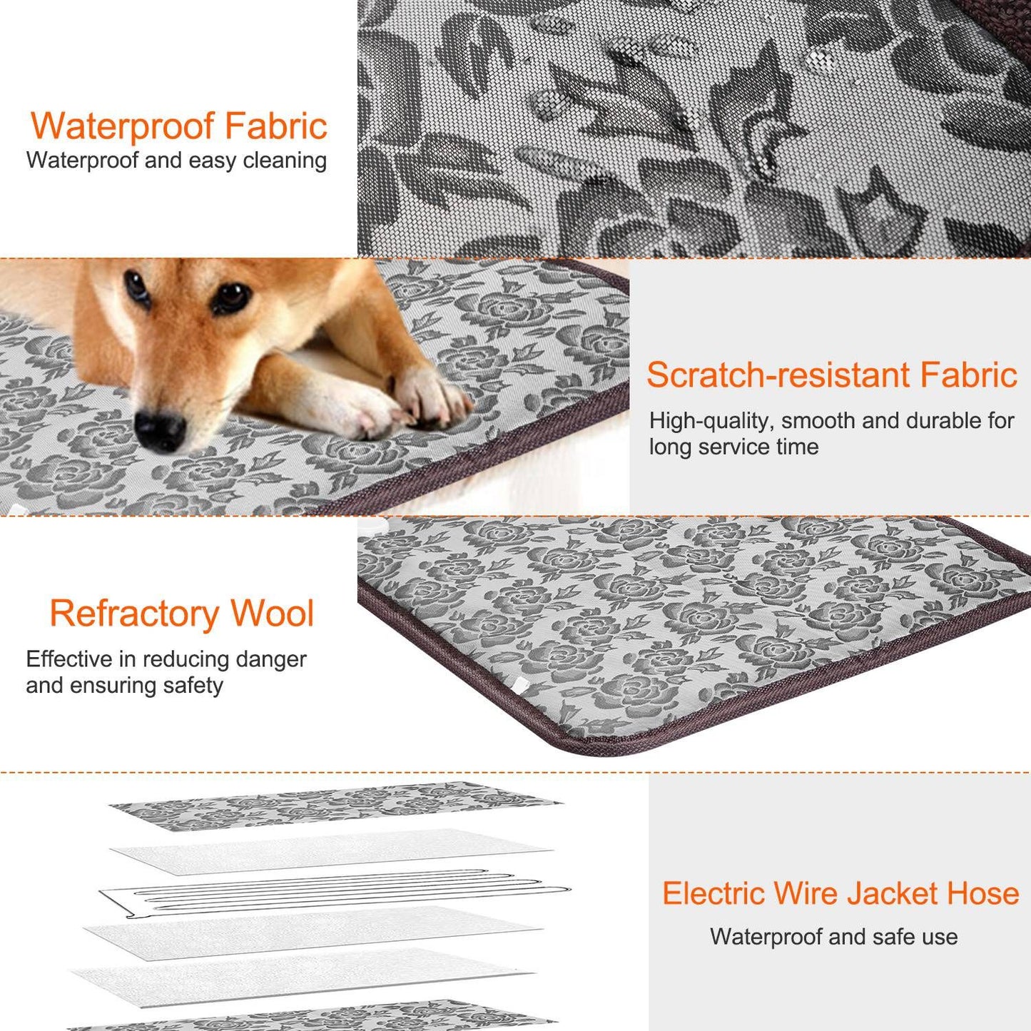 Close-ups of waterproof fabric, scratch-resistant surface and internal layers