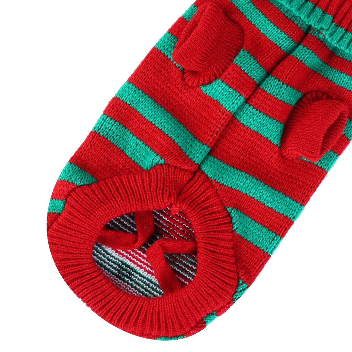Pair of snowman and striped sweaters shown front-facing on white background