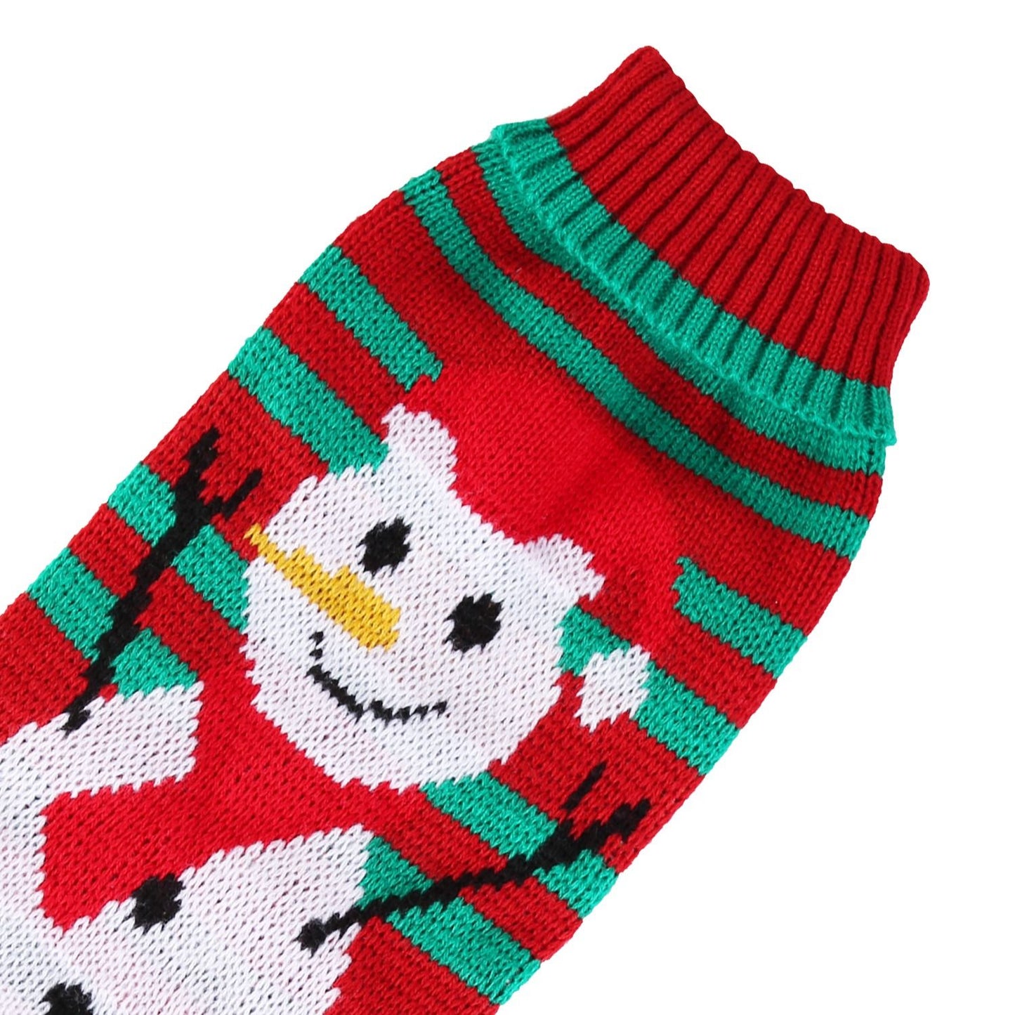 Underbelly view of snowman sweater showing hip strap and ribbed leg opening
