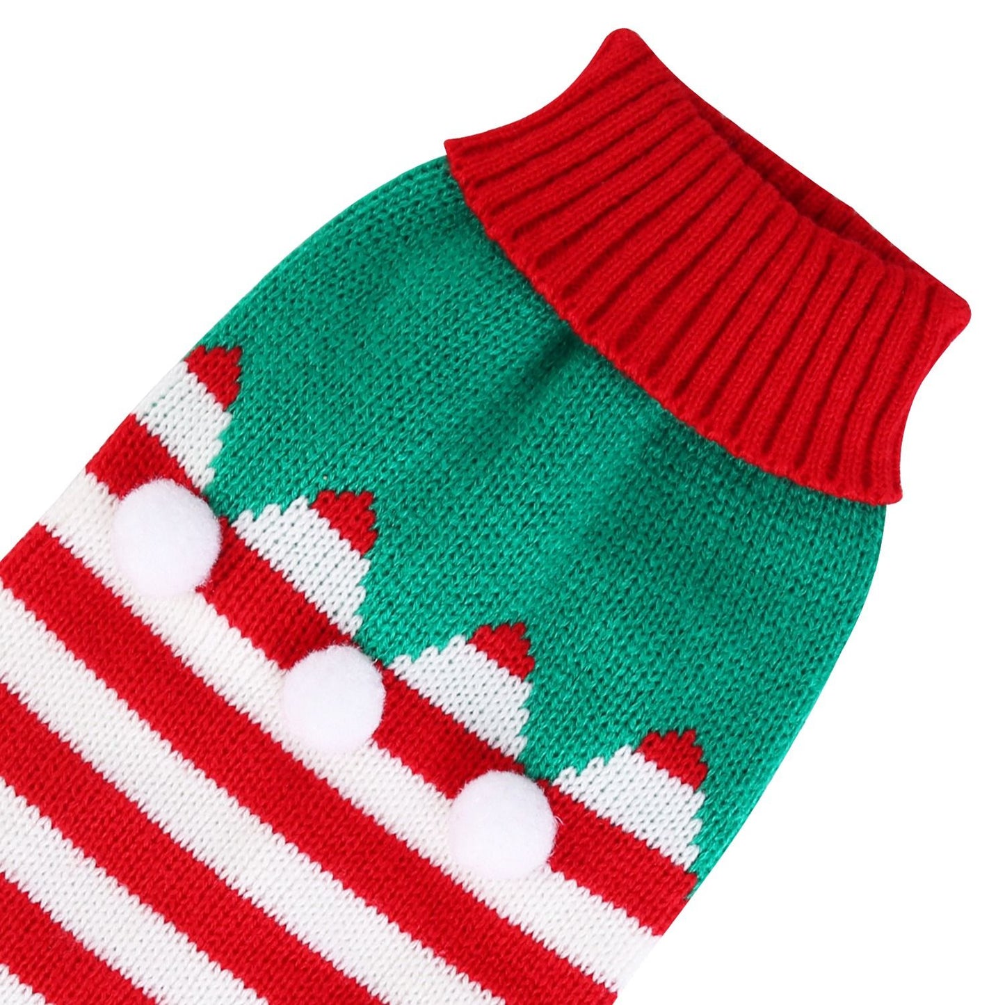Promotional image of dog in snowman sweater labeled cozy warm winter companion