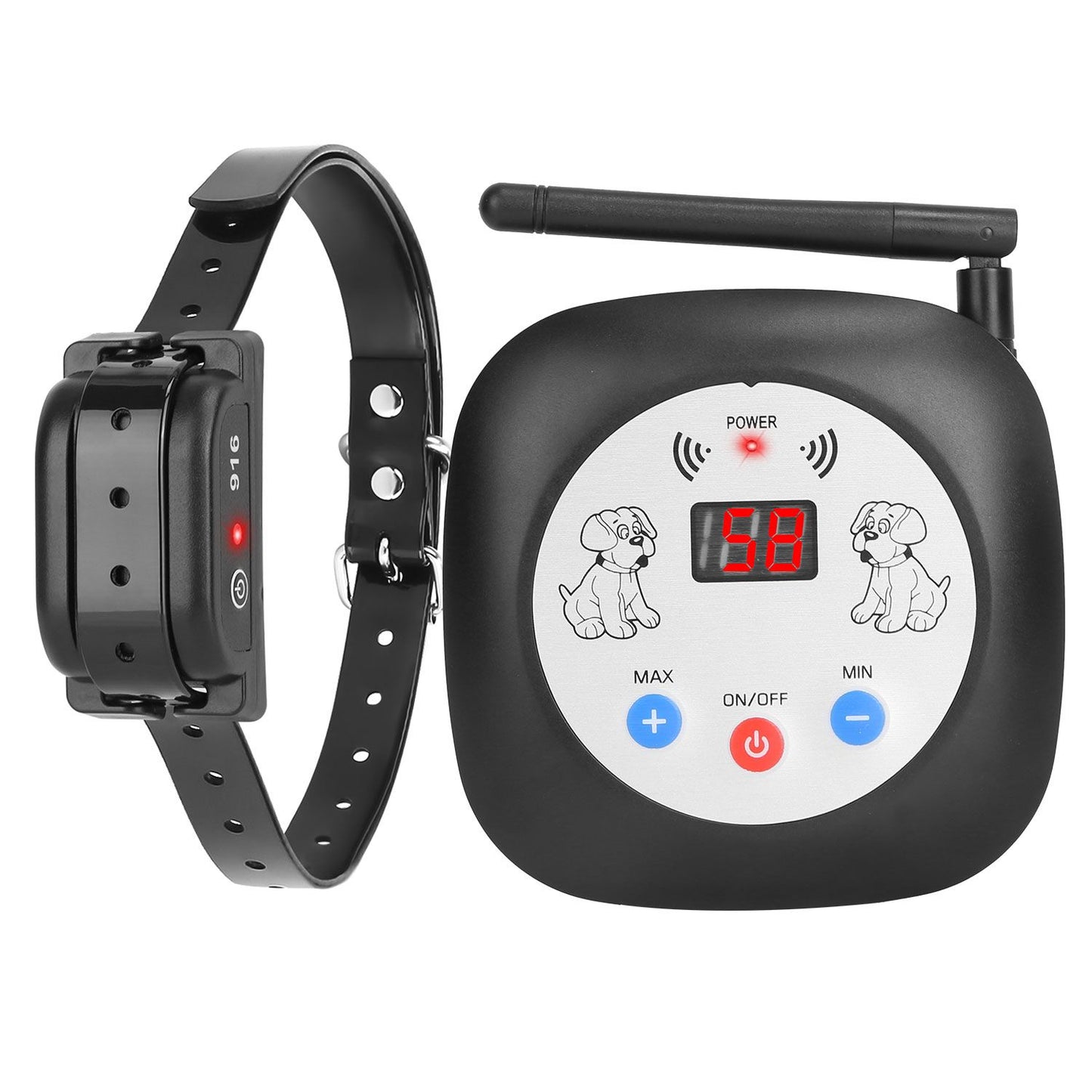 Rolled collar strap from above showing strap thickness, holes and attached receiver module