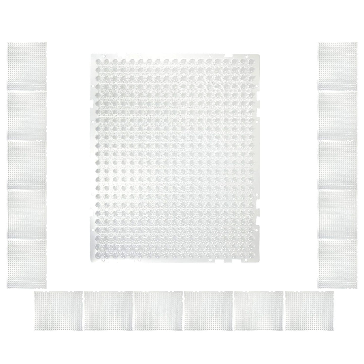One large transparent deterrent mat surrounded by smaller modular tiles showing a 16-piece kit