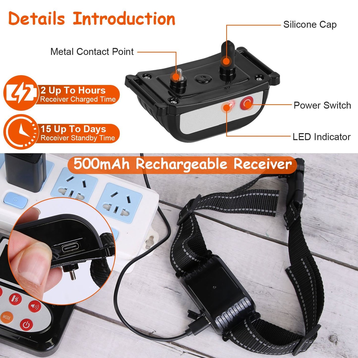 Receiver underside with metal contacts silicone caps power switch LED and USB-C charging