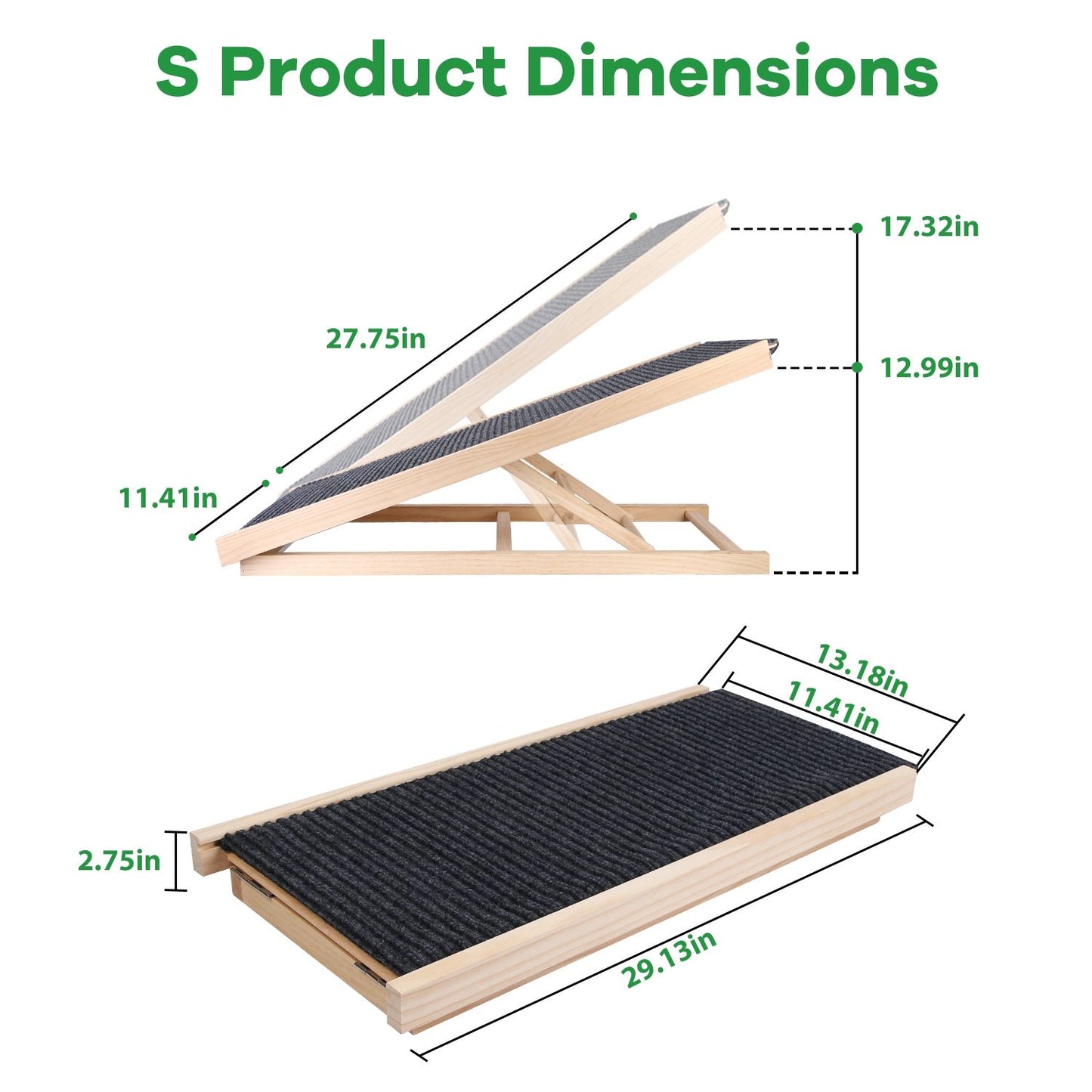 product dimensions infographic for small ramp with length width and height measurements