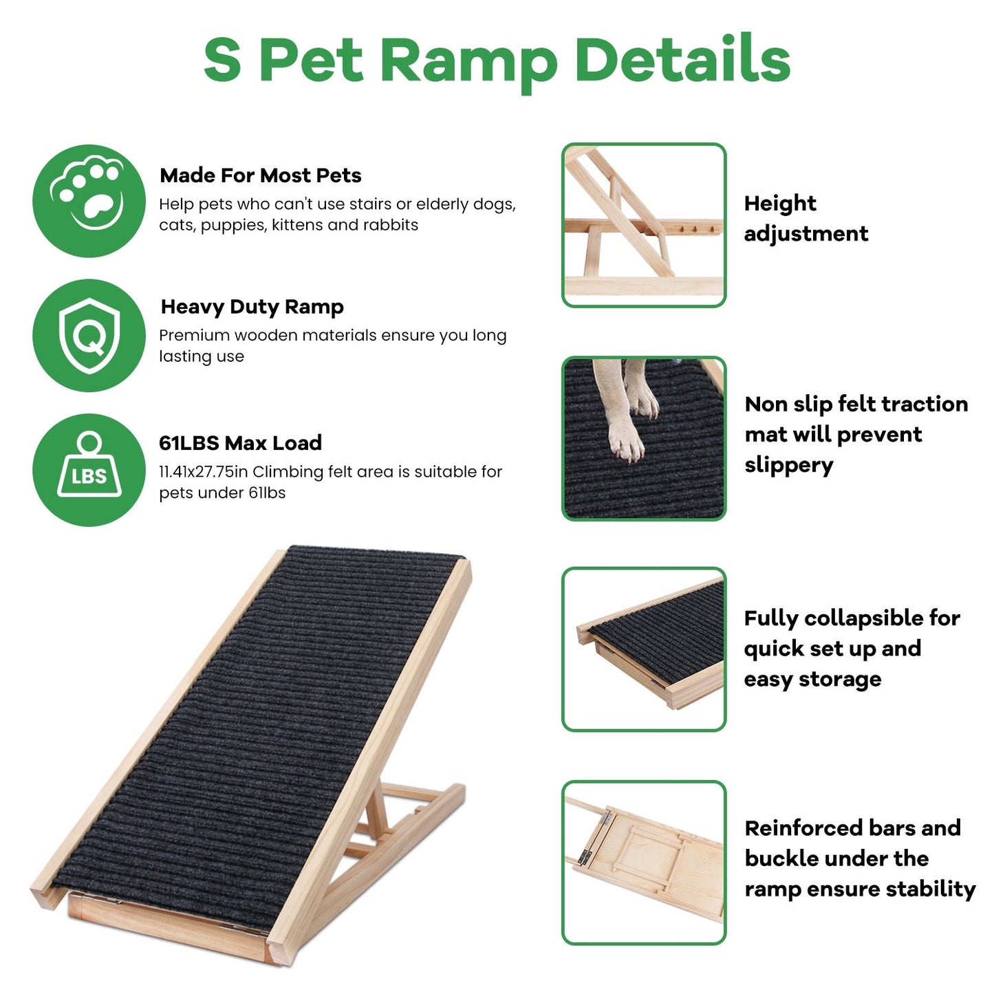 small ramp details infographic showing features like felt traction and collapsible design