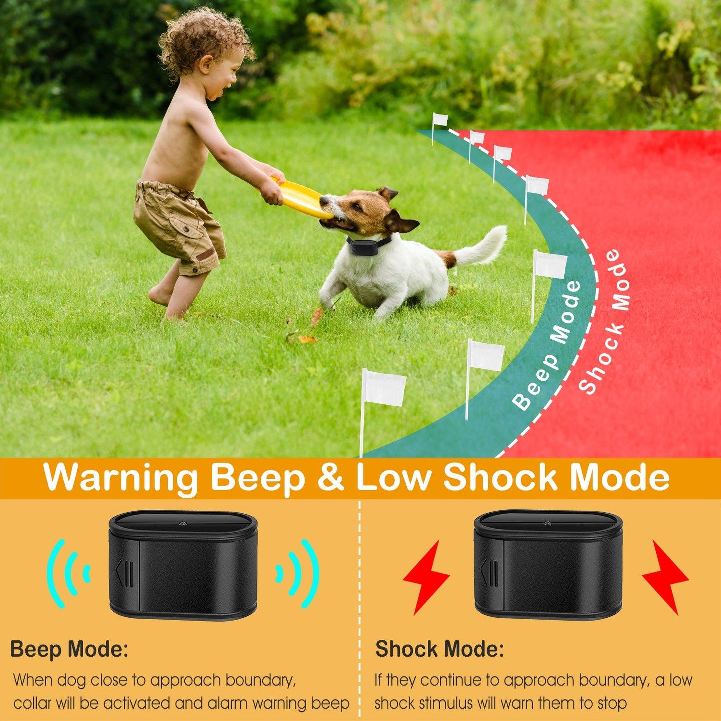 Dog fence wire header image with spool and dimension callouts