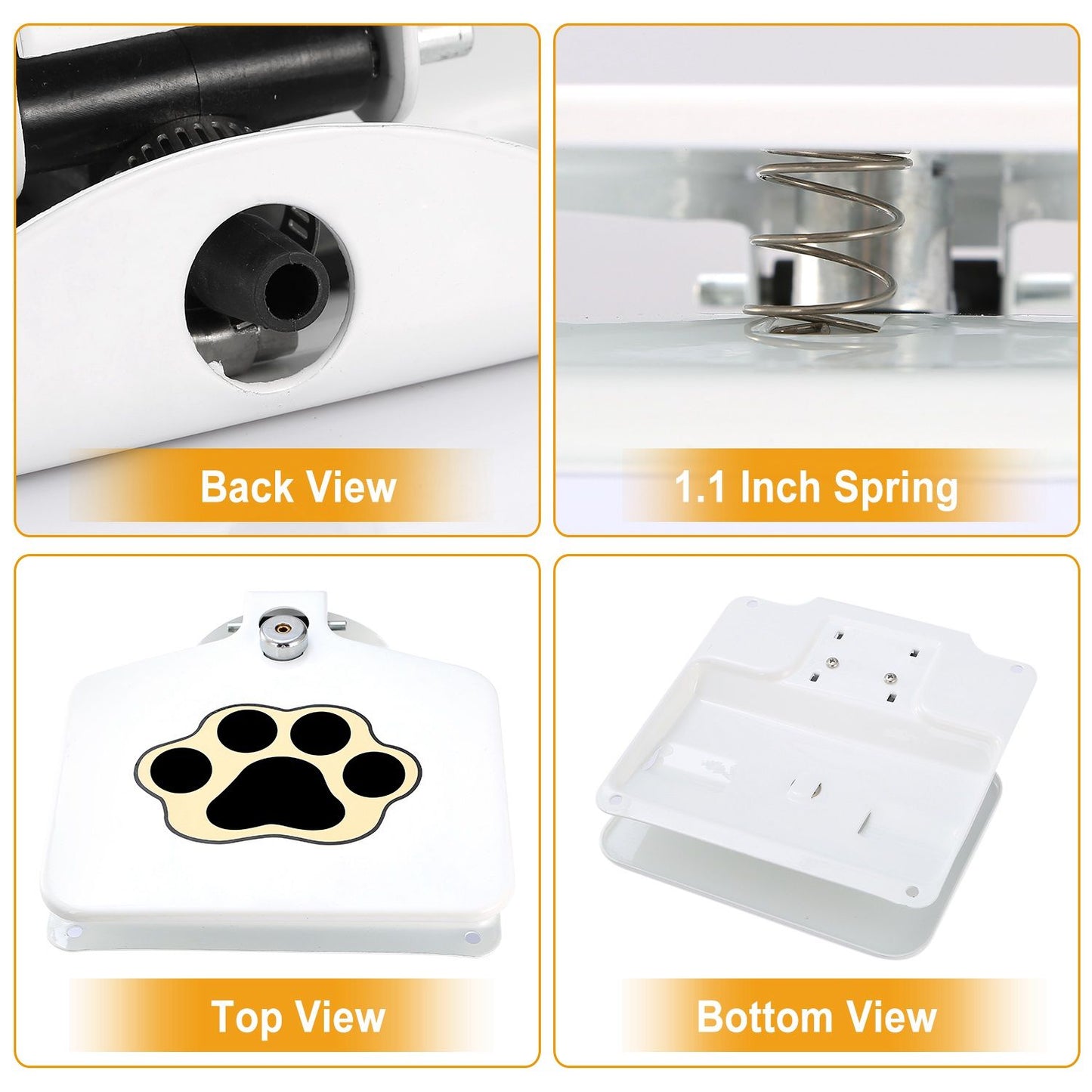 Multiple views of step-on dog fountain showing spring top and bottom