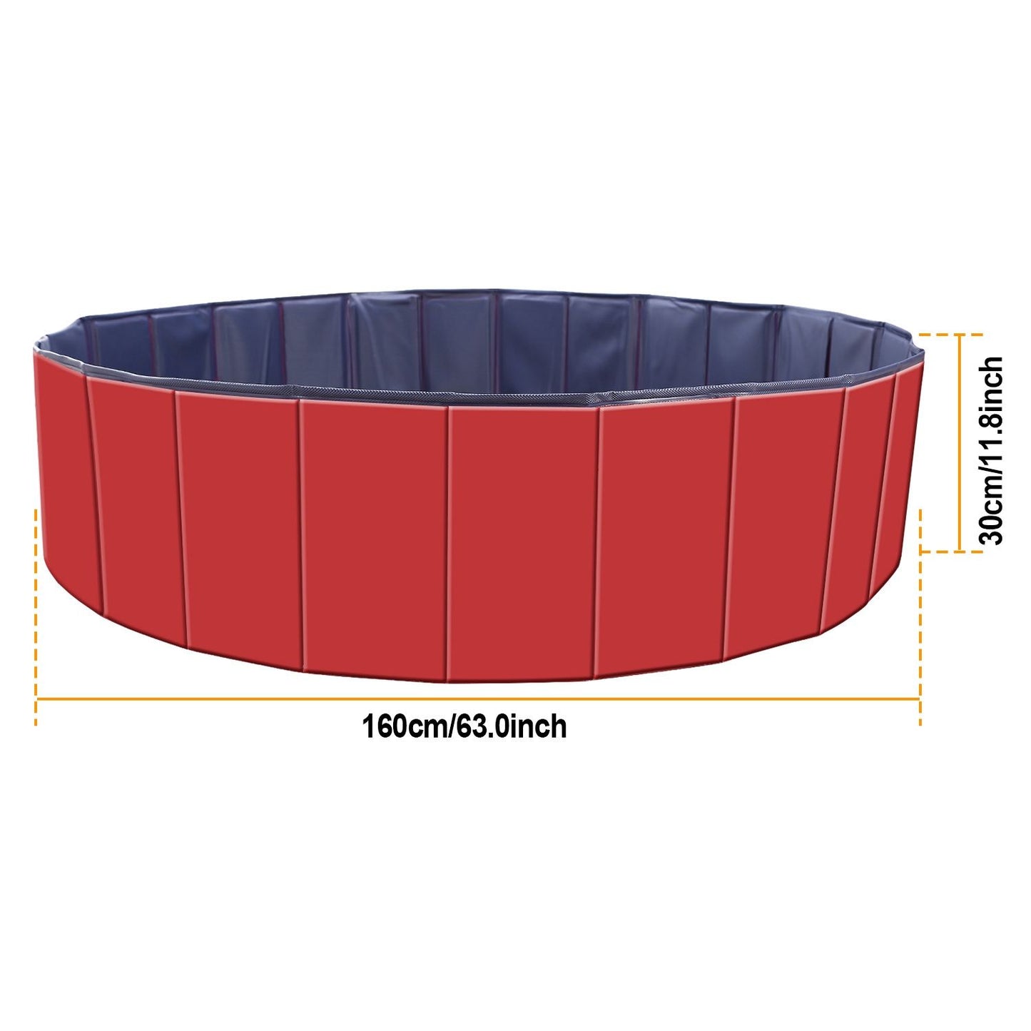 Red pool with measurement overlay 160 cm diameter and 30 cm height for size reference