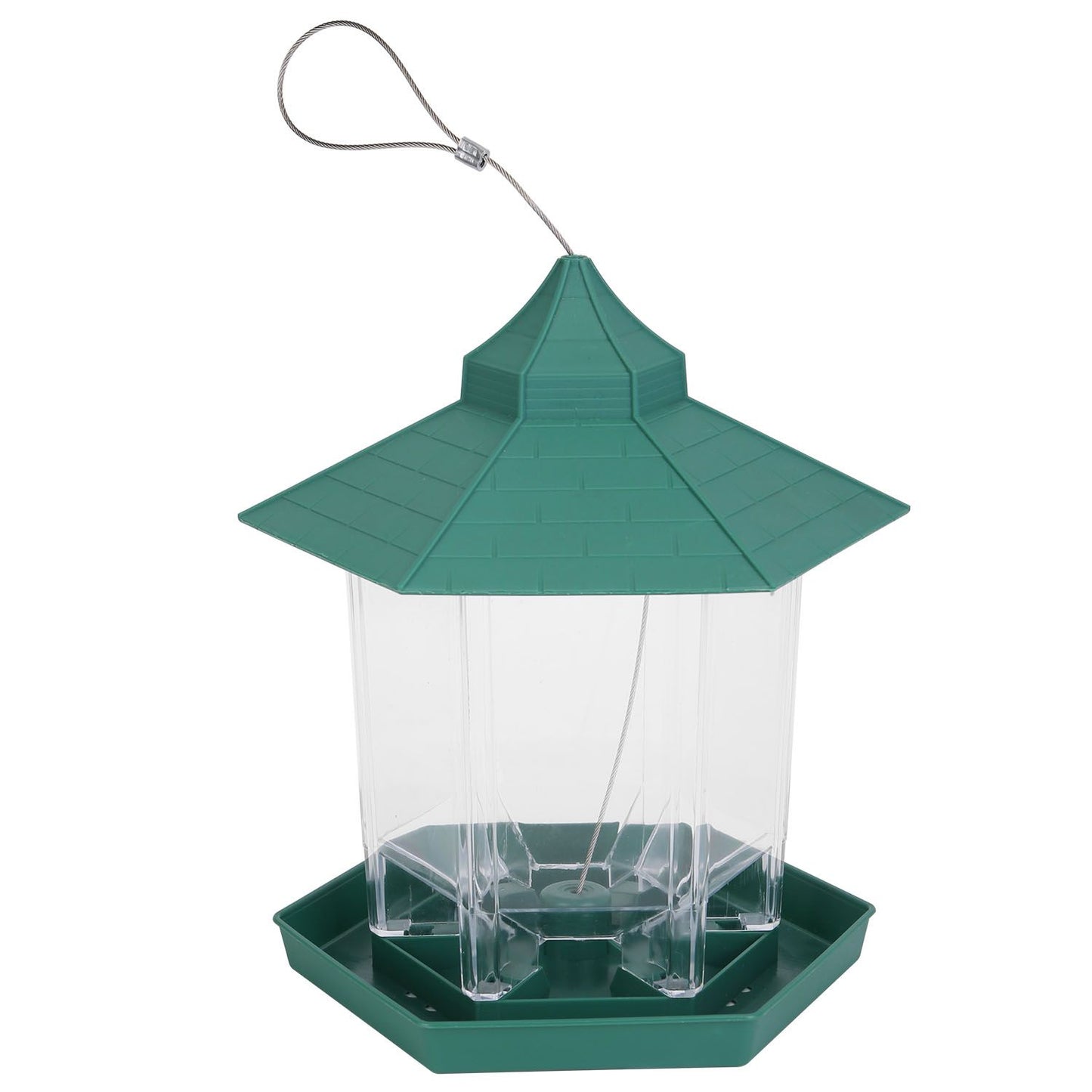 Empty green-roof feeder showing internal channels, underside tray and central cable anchoring