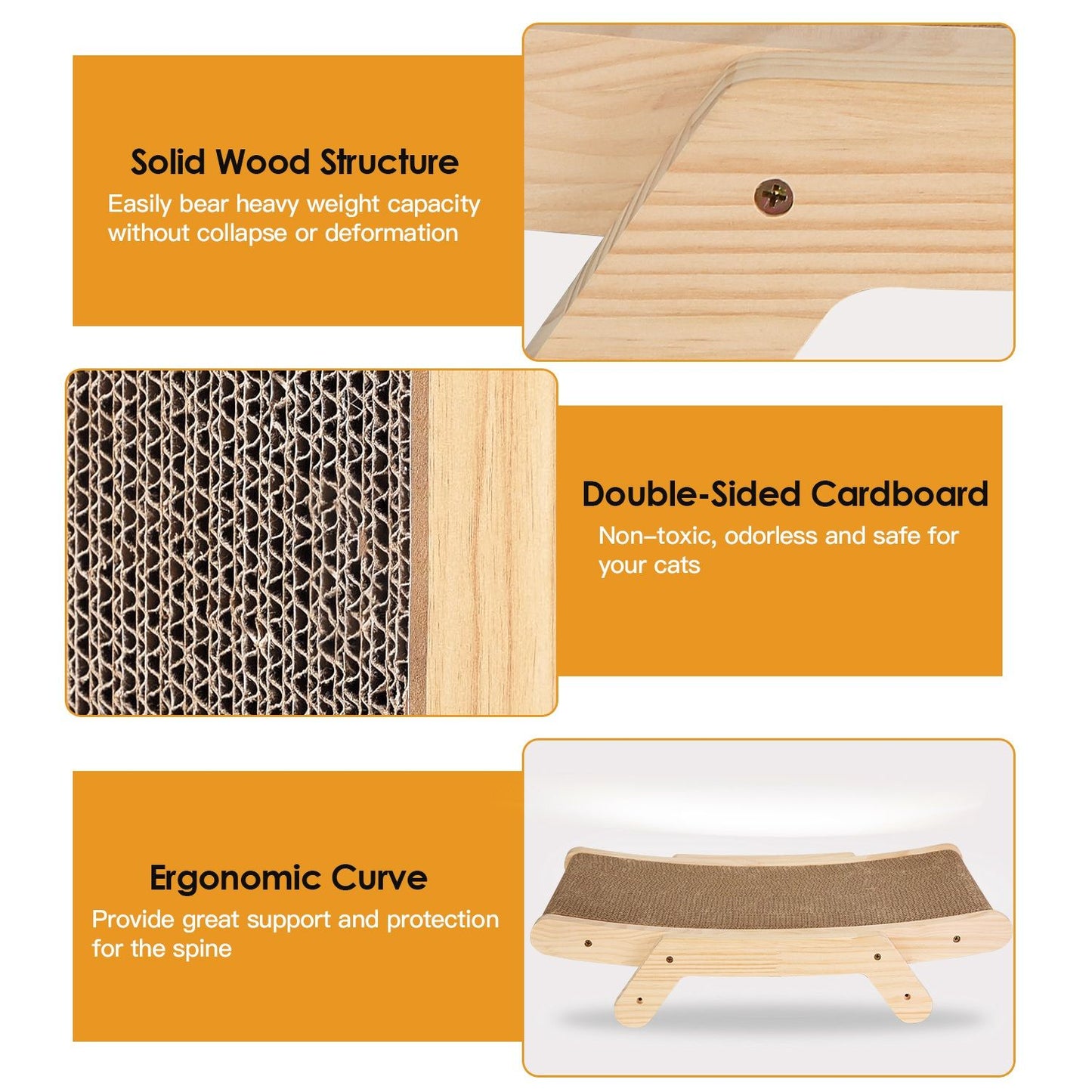 Close-up of solid wood frame, screw fastenings and double-sided corrugated cardboard texture