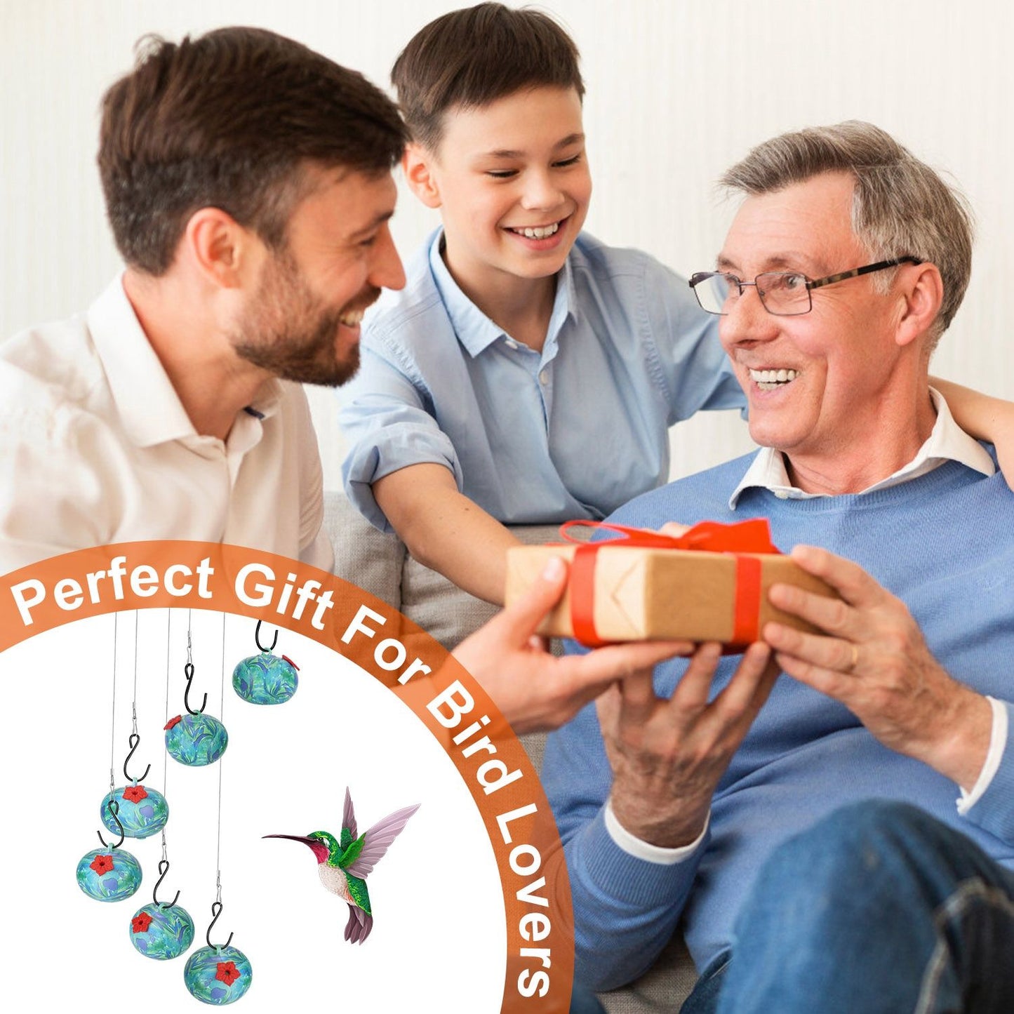 feeder presented as a gift idea for bird lovers with family exchanging a present