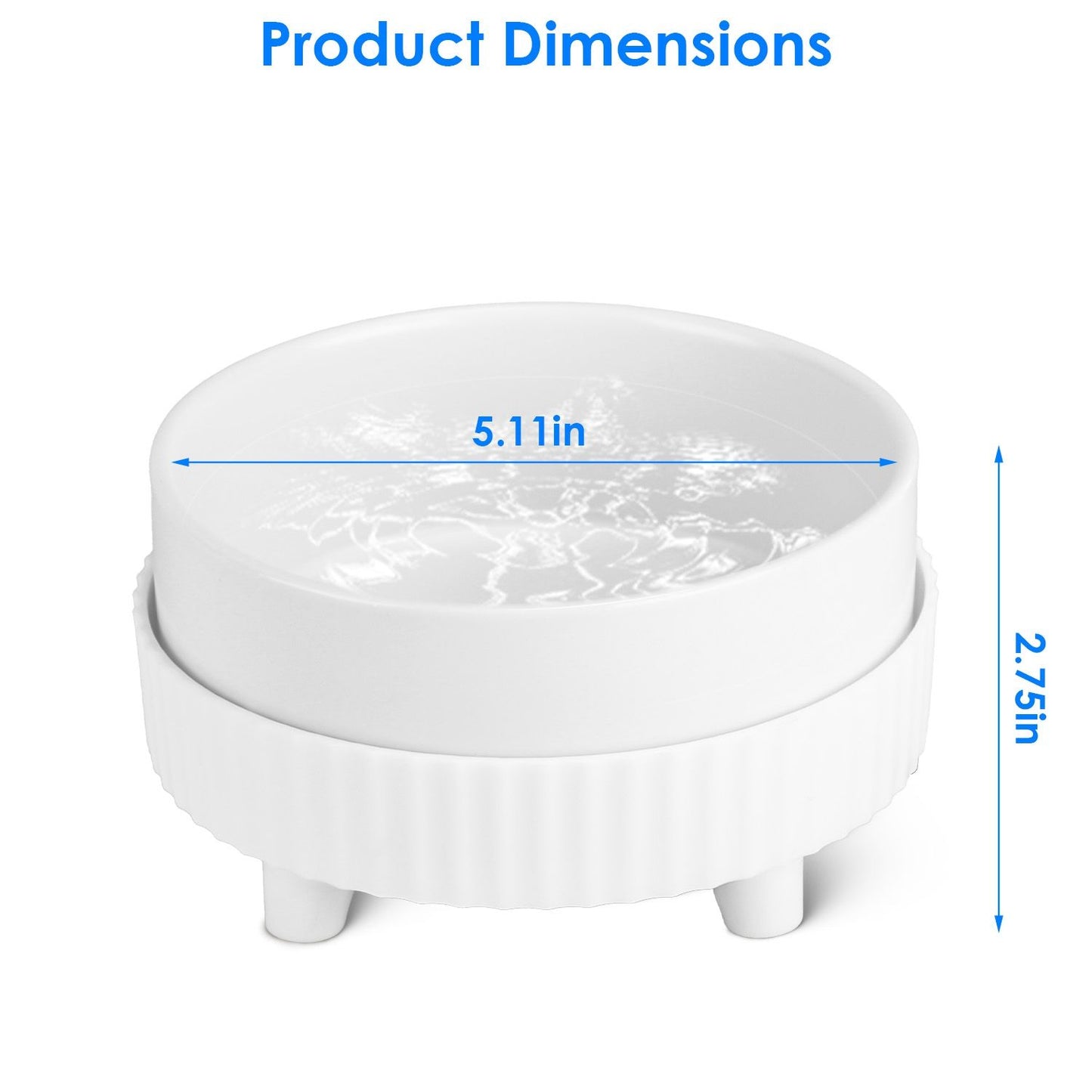 Single heated bowl size diagram showing 5.11 inch diameter and 2.75 inch height with legs
