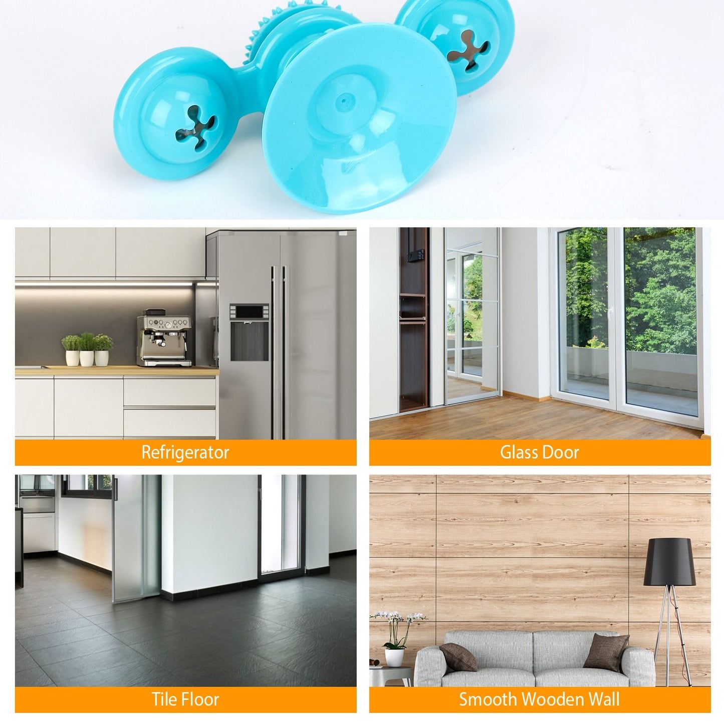 recommended smooth surfaces for suction-mounted cat toy refrigerator glass tile wood