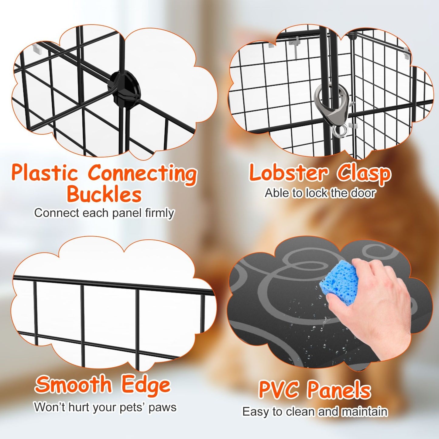 Feature highlights: connecting buckles, lobster clasp lock, smooth edges and washable PVC panels