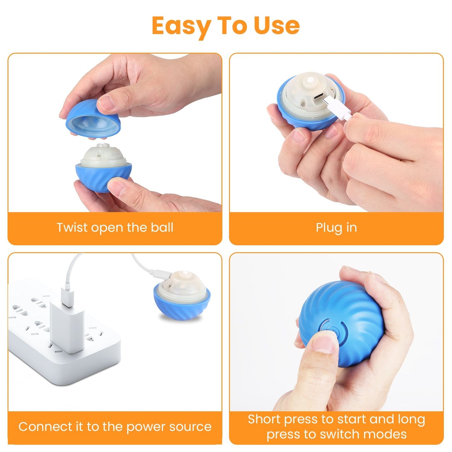 Step-by-step use twist open ball plug USB-C cable and press power to switch modes