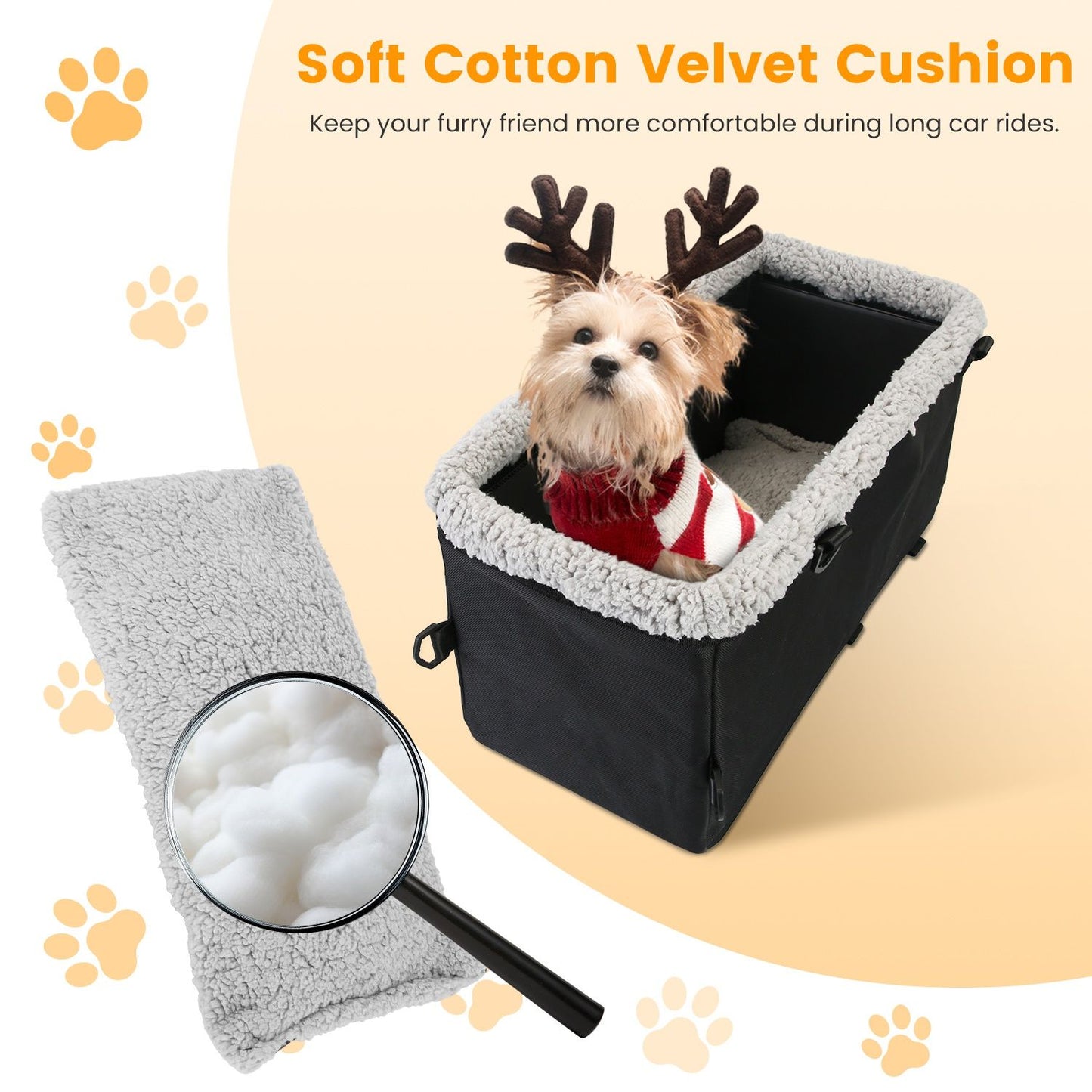 Removable cotton velvet cushion and plush rim for the pet booster seat