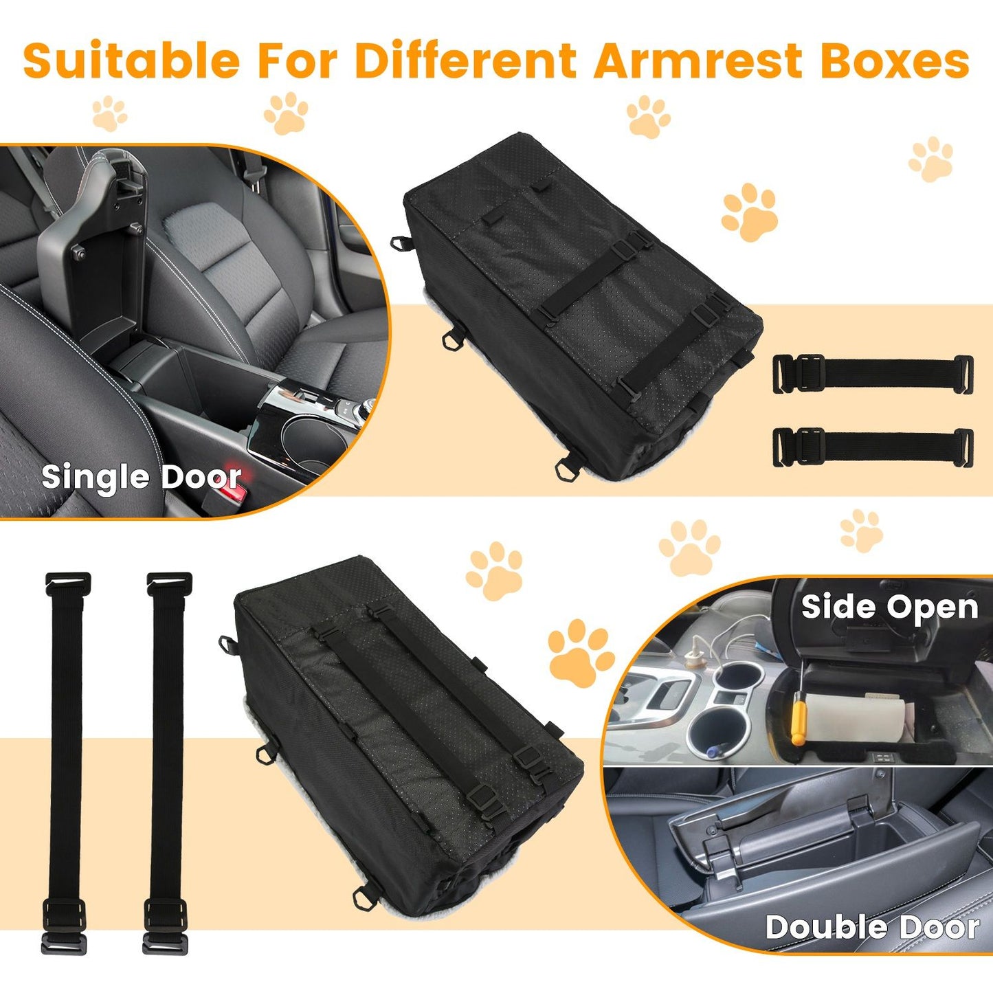 Booster seat with detachable long side straps and short bottom straps for different armrest types