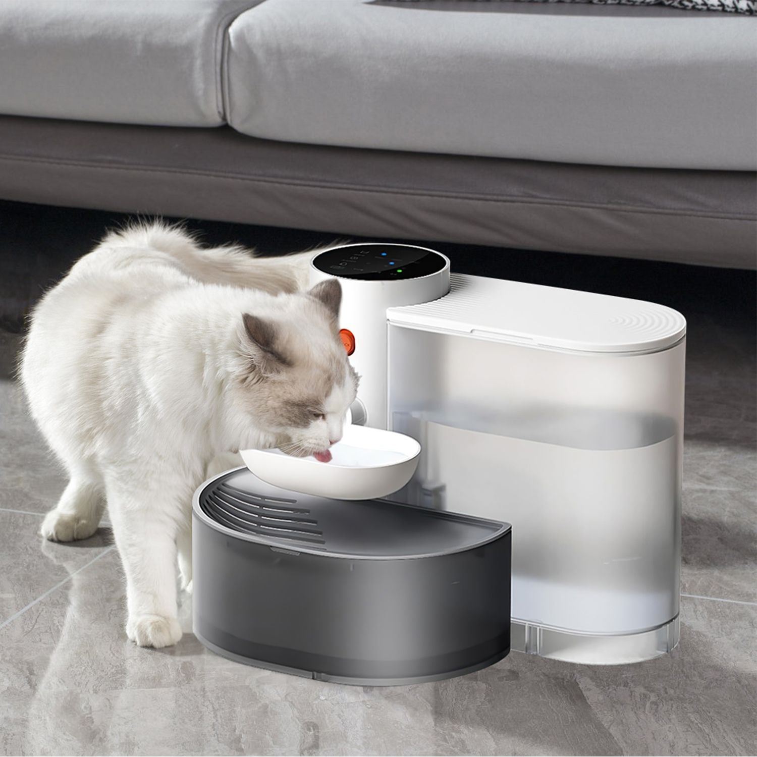 Package contents showing main machine, clean and waste tanks, lids, water bowl, Type-C cable and manual