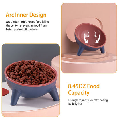 Three-legged triangle-design elevated bowl shown angled to illustrate stable base