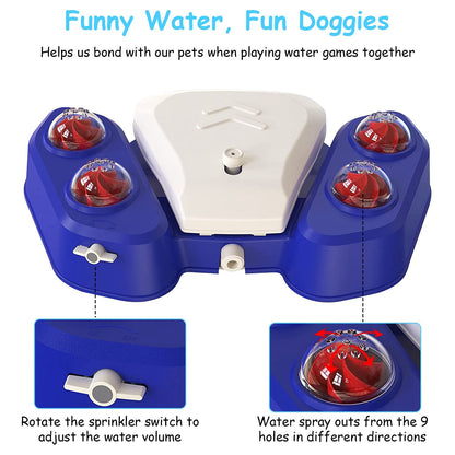 Close-up of fountain pedal, four shower balls and sprinkler switch with flow adjustment callouts