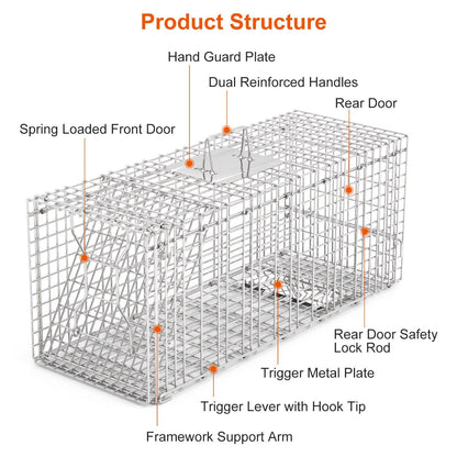 Labeled product structure diagram showing handles trigger plate front door and rear door lock rod
