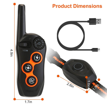 Dimensions diagram showing transmitter 4.9 in tall and receiver 2.6 x 1.5 x 1 in with USB cable