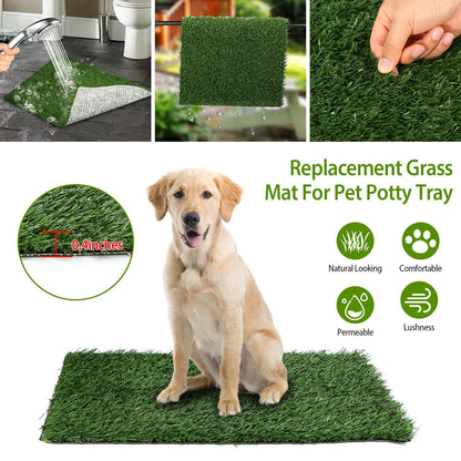 Rectangular artificial grass mat for pet potty tray with permeable drainage backing