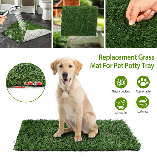 Rectangular artificial grass mat for pet potty tray with permeable drainage backing