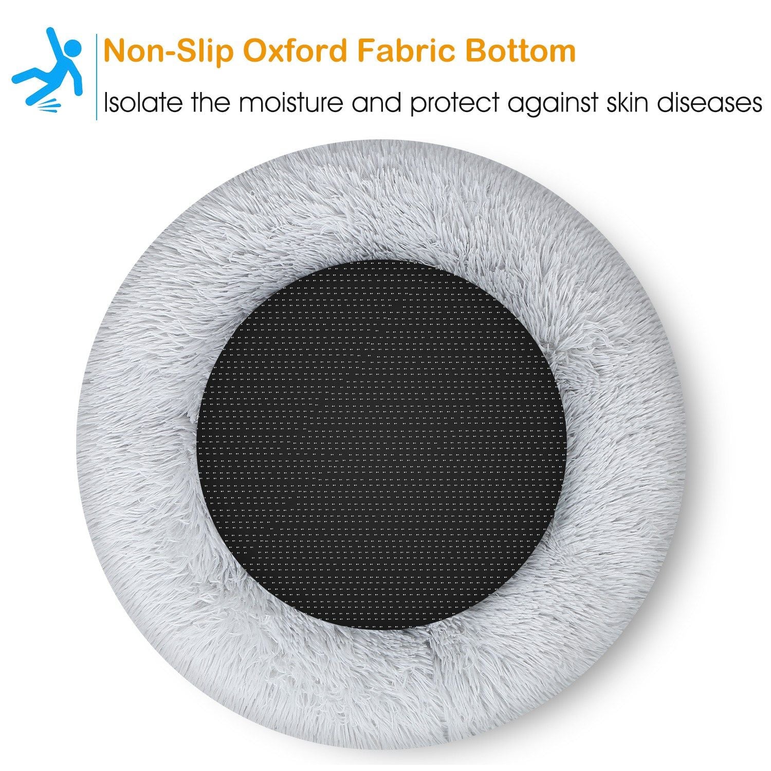 Round non-slip Oxford fabric bottom of pet bed with textured black center