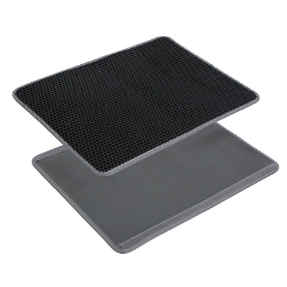 double-layer black honeycomb cat litter mat showing top honeycomb layer and smooth waterproof base