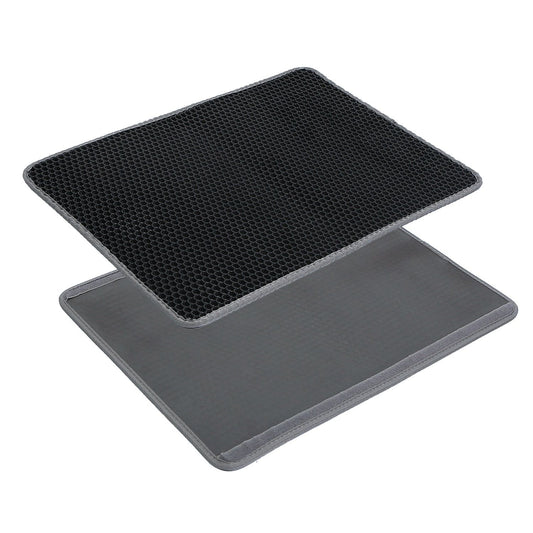 double-layer black honeycomb cat litter mat showing top honeycomb layer and smooth waterproof base