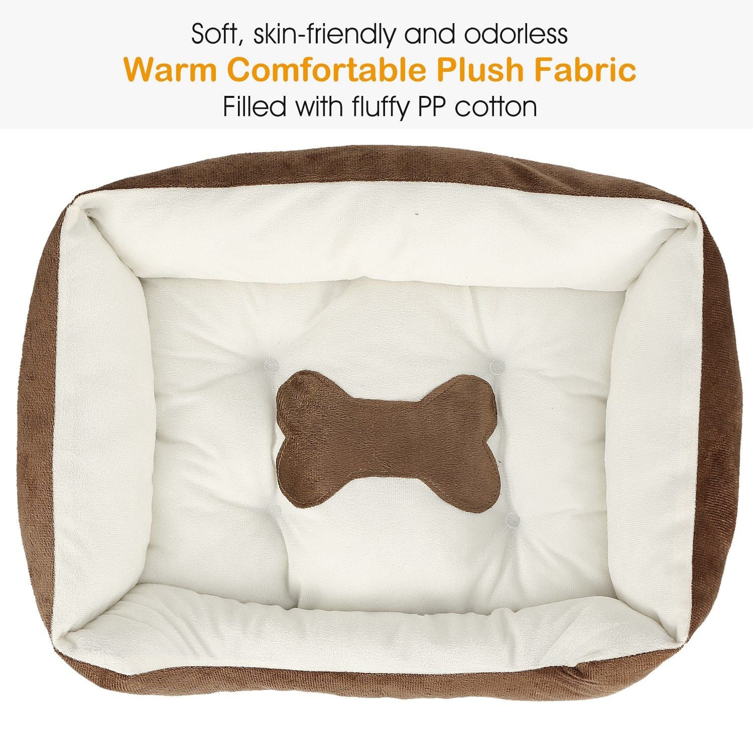 Top view of cream inner cushion with brown bone patch and tufted plush surface