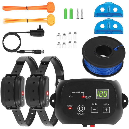 Complete dog fence kit with transmitter, rechargeable receiver collar, boundary wire and accessories