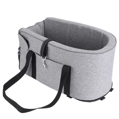 Light gray pet car seat with removable foam insert and visible zipper for disassembly