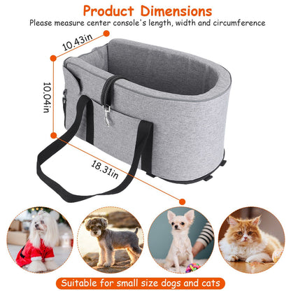 Pet seat dimensions 18.31 x 10.43 x 10.04 inches and recommended for small dogs and cats