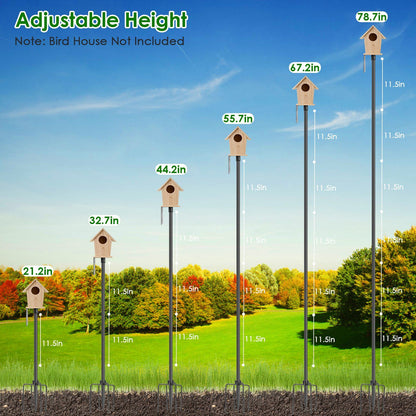 Series of poles at different heights showing adjustable birdhouse pole heights and 11.5in rod increments