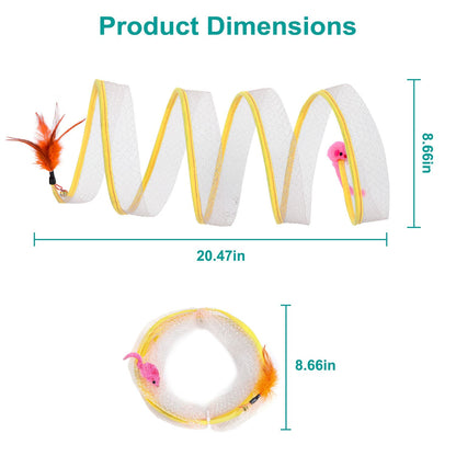 Dimension diagram of foldable cat tunnel showing 20.47in length and 8.66in height and folded diameter
